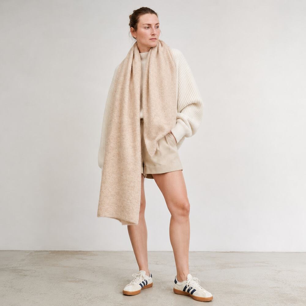 Vince Beige Brushed Alpaca Merino Blend Scarf One Size